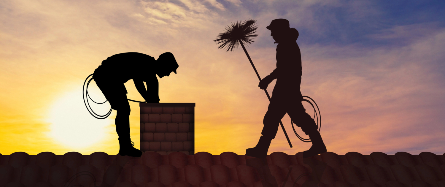 Picture of two men sweeping a chimney. Heating your home with wood or pellets can pose a risk of fire and smoke damage. American Restoration can help if you're home or commercial building has been affected by fire or smoke damage. Emergency fire and smoke damage cleanup, mitigation and restoration in Colorado.